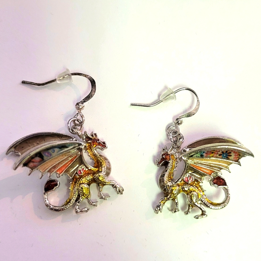 Yellow dragon earrings